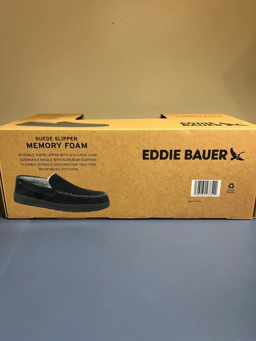 Eddie Bauer Men's Dark Gray Suede Slip-On Memory Foam Slippers